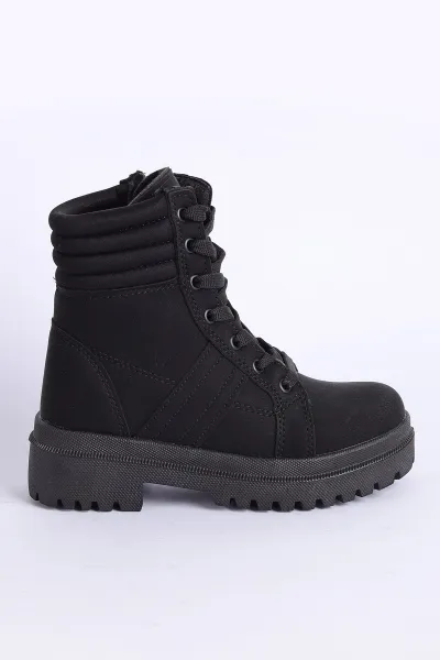 Siyah (31-35 Filet) Bağcıklı Fermuarlı Süet Kız Çocuk Bot 310801
