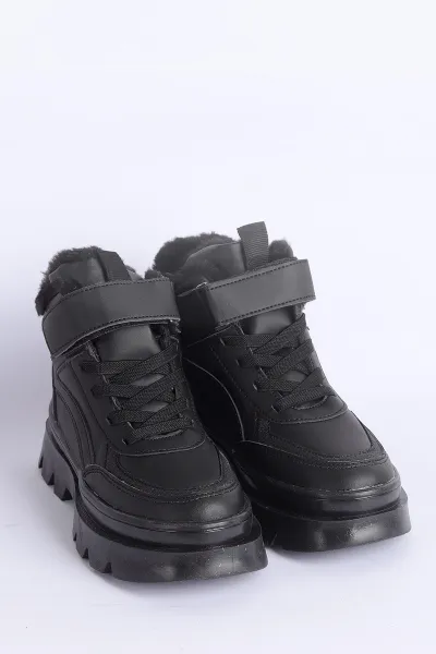 Siyah (31-35 Filet)Cırtlı Bağcıklı İçi Kürklü Bilek Kız Çocuk Bot 316450