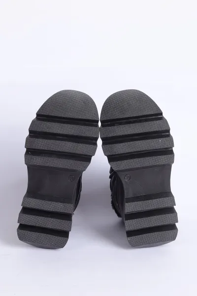 Siyah (31-35 Filet)Cırtlı Bağcıklı İçi Kürklü Bilek Kız Çocuk Bot 316450