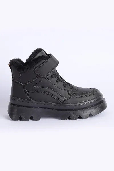 Siyah (31-35 Filet)Cırtlı Bağcıklı İçi Kürklü Bilek Kız Çocuk Bot 316450