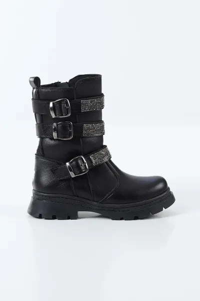 Siyah ( 31 - 36 ) Taş Tasarımlı Kız Çocuk Bot 494380