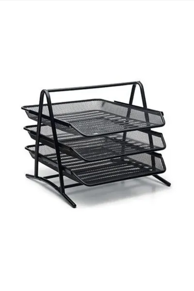 Siyah 3A 3lü Metal Evrak Rafı Perfore 450540