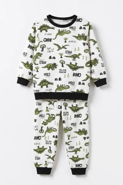 Siyah (4-10 Yaş) Desenli 2 İp Erkek Çocuk Pijama Takım 483335