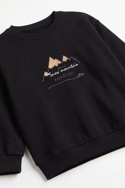 Siyah (4-12 Yaş) 3 İplik Şardonlu Erkek Çocuk Sweatshirt 495868