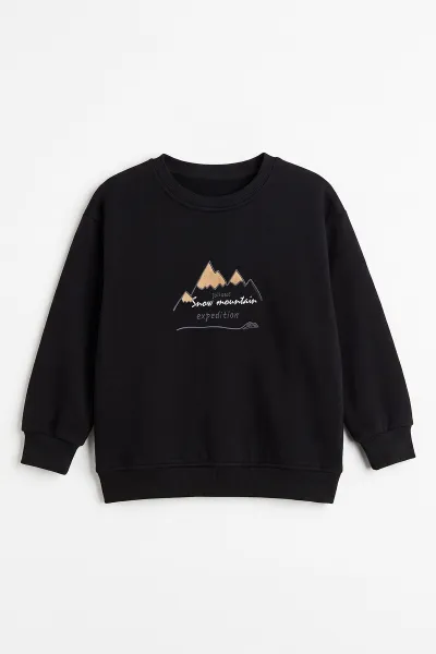 Siyah (4-12 Yaş) 3 İplik Şardonlu Erkek Çocuk Sweatshirt 495868