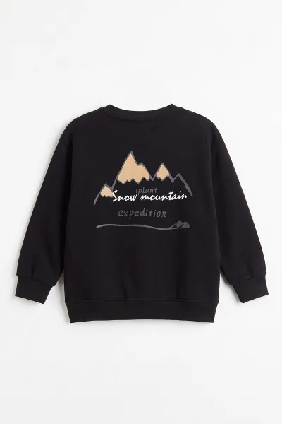 Siyah (4-12 Yaş) 3 İplik Şardonlu Erkek Çocuk Sweatshirt 495868