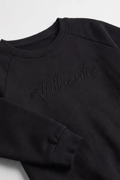 Siyah (4-12 Yaş ) Authentic Nakışlı 3 İp Şardonlu Erkek Çocuk Sweatshirt 486632