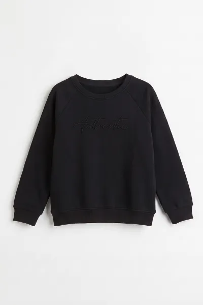 Siyah (4-12 Yaş ) Authentic Nakışlı 3 İp Şardonlu Erkek Çocuk Sweatshirt 486632