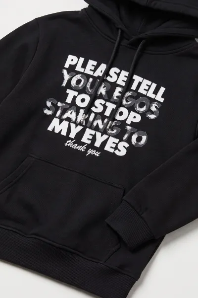 Siyah (4-12 Yaş) Baskılı Kapüşonlu ve Kanguru Cepli 3 İp Şardonlu Erkek Çocuk Sweatshirt 496861