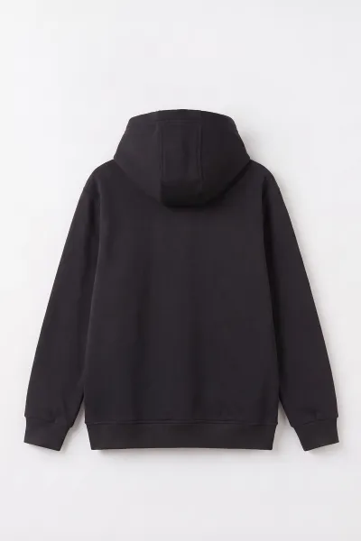 Siyah (4-12 Yaş) Confidence Kabartma Baskılı Kapüşonlu ve Kanguru Cepli 3 İp Şardonlu Erkek Çocuk Sweatshirt 497750