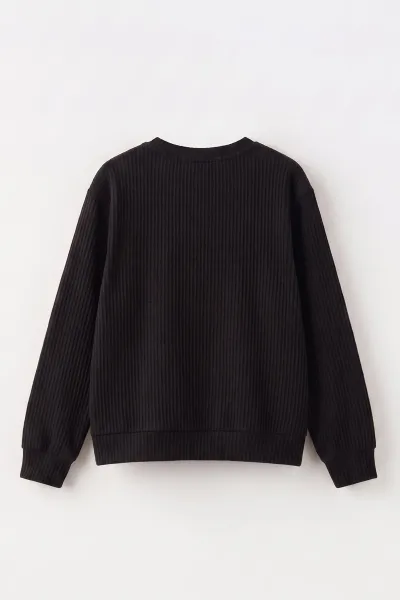 Siyah (4-12 Yaş) Kalp Nakışlı Kız Çocuk Sweat 485480