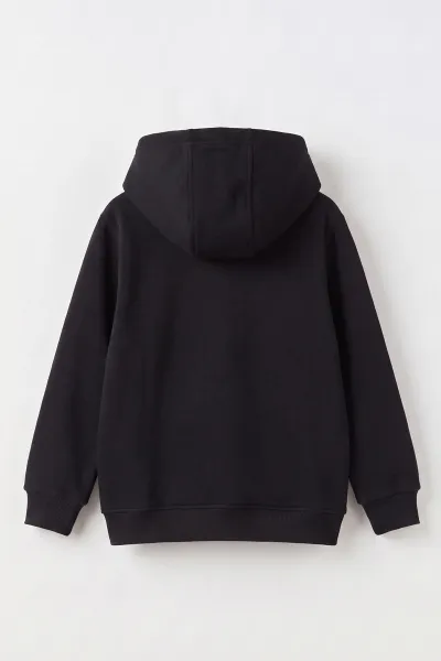 Siyah (4-12 Yaş) Karakter Nakışlı Kapüşonlu 3 İp Şardonlu Kız Çocuk Sweatshirt 495035