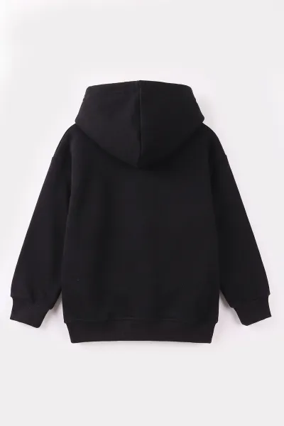 Siyah (4-12 Yaş) Kelebek Süzene Nakışlı İçi Şardonlu Kız Çocuk Sweatshirt 495873