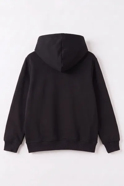 Siyah (4-12 Yaş) Love Nakışlı Kapüşonlu 3 İp Şardonlu Kız Çocuk Sweatshirt 495030