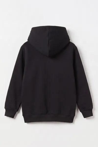 Siyah (4-12 Yaş) Panda Baskılı Kapüşonlu ve Kanguru Cepli 3 İp Şardonlu  Kız Çocuk Sweatshirt 497534