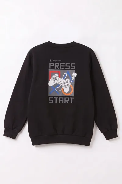 Siyah (4-12 Yaş) Press Start Baskılı 2 İp Erkek Çocuk Sweatshirt 493691