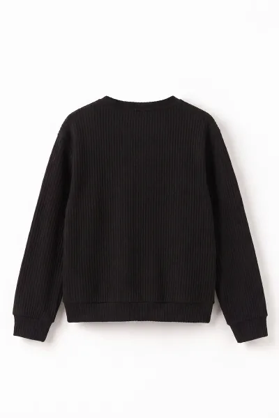 Siyah (4-12 Yaş) Süzene Kiraz Nakışlı Kız Çocuk Sweat 485483