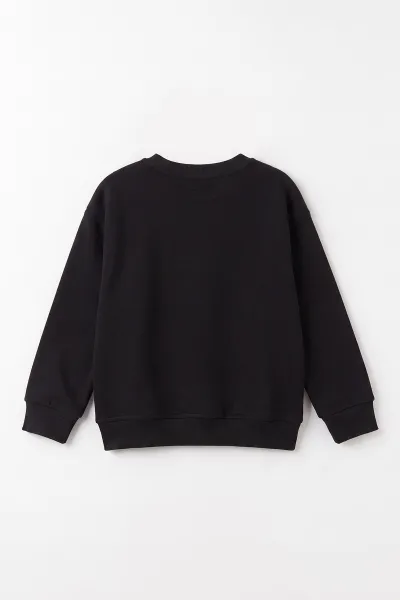Siyah (4-12 Yaş) Süzene Nakışlı İçi Şardonlu Erkek Çocuk Sweatshirt 495863