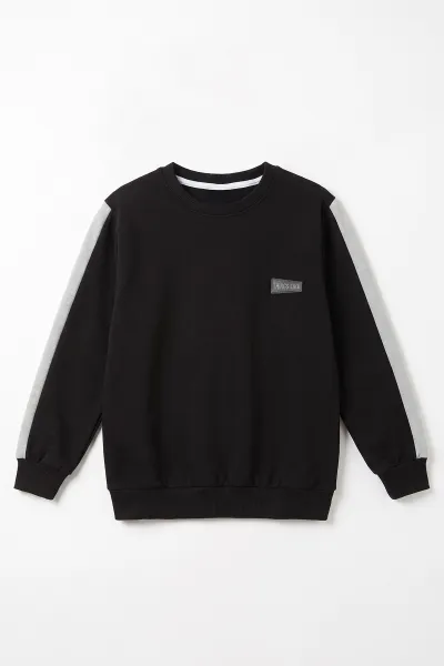 Siyah (4-12 Yaş)Kol Parçalı  2 İp Erkek Çocuk Sweatshirt 493695