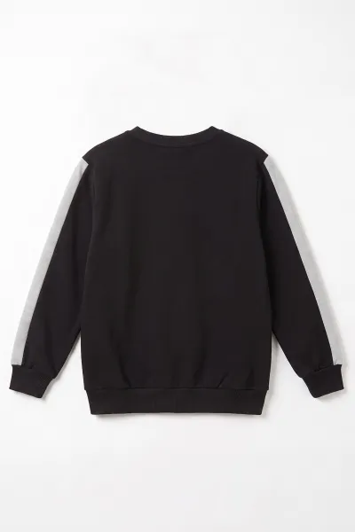 Siyah (4-12 Yaş)Kol Parçalı  2 İp Erkek Çocuk Sweatshirt 493695