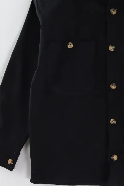 Siyah (4-13 Yaş)  Çift Cepli Oversize Kalıp Erkek Çocuk Gabardin Gömlek 442184