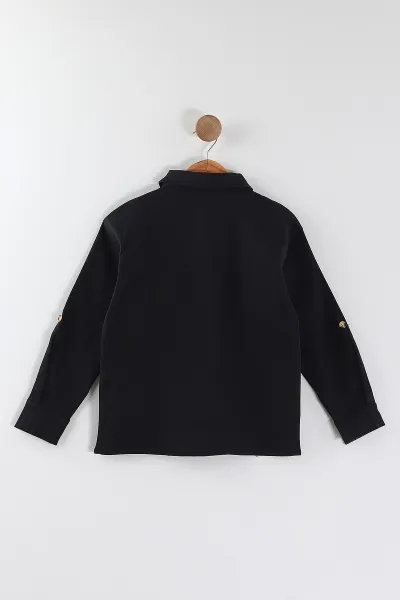 Siyah (4-13 Yaş)  Çift Cepli Oversize Kalıp Erkek Çocuk Gabardin Gömlek 442184