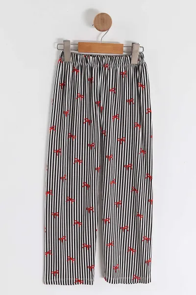 Siyah (4-16 Yaş) Fiyonk Desenli Kız Çocuk Pijama Takım 466328