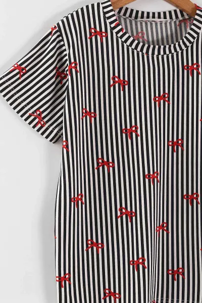 Siyah (4-16 Yaş) Fiyonk Desenli Kız Çocuk Pijama Takım 466328