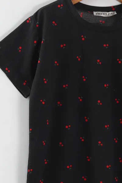 Siyah (4-16 Yaş)Kiraz Desenli Kız Çocuk Pijama Takım 466321