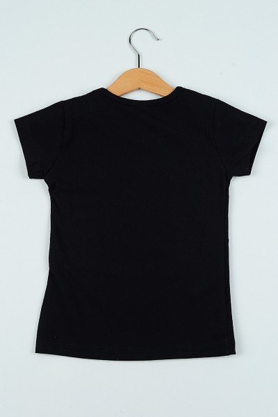 Siyah (4-8 yaş) Bisiklet Yaka Kız Çocuk Tşört 102072