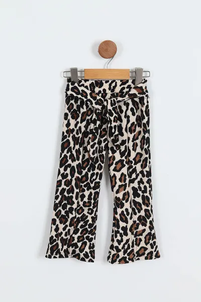 Siyah (4-8 Yaş) Leopar Pantolonlu Fiyonk Baskılı  Kız Çocuk Takım 341735