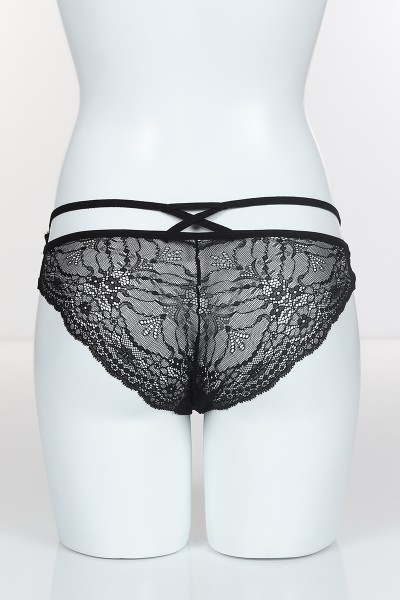 Siyah 4187 Bikini Ön Üst Tül Alt ve Arka Bant Üst Çapraz İpler Külot 102421