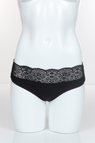 Siyah 4347 Bikini Ön Bel Şerit Bant Alt ve Arka Ribana Pamuk Külot 102291
