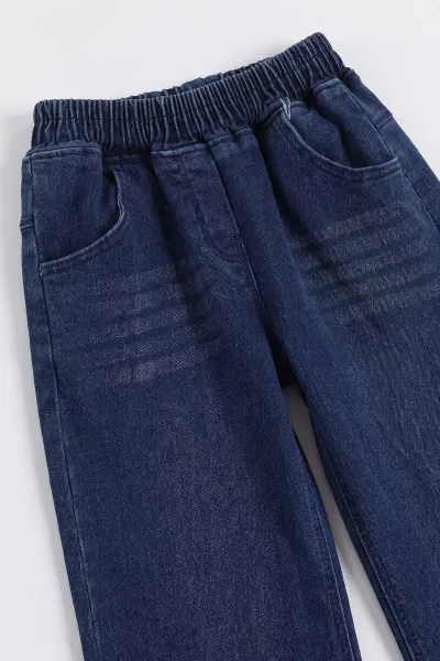 Siyah (5-10 Yaş) Çiçek Aksesuarlı Bebe Yaka Kot Pantolonlu Kız Çocuk 2'li Takım 497610