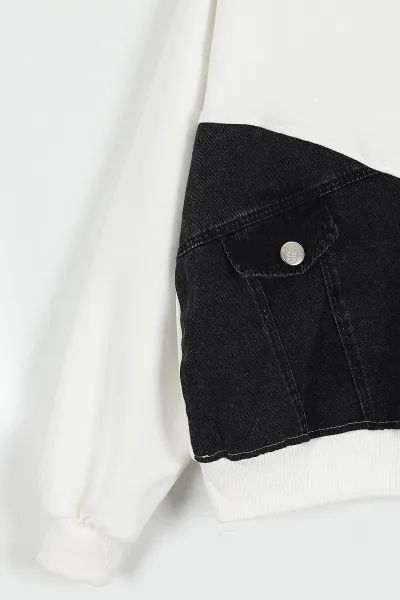 Siyah (5-10 Yaş) Çiçek Aksesuarlı Kot Pantolonlu Kız Çocuk Takım 422199