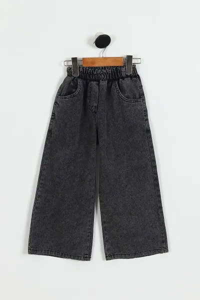Siyah (5-10 Yaş) Çiçek Aksesuarlı Kot Pantolonlu Kız Çocuk Takım 422199