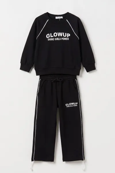 Siyah (5-10 Yaş) Glow Up Baskılı Biyeli Oysho Kız Çocuk Mevsimlik Takım 481788
