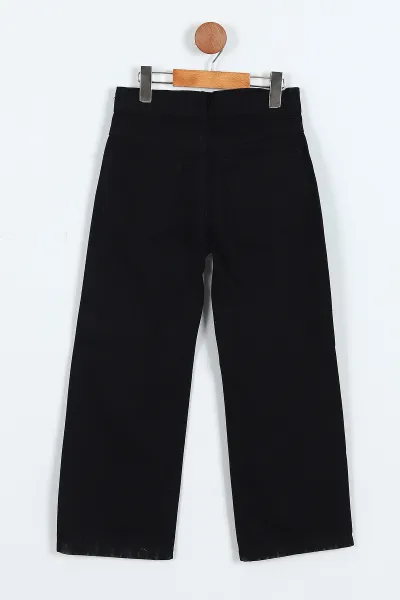 Siyah (5-10 Yaş)Boncuklu Fiyonk Nakışlı Kız Çocuk Kot Pantolon 415239