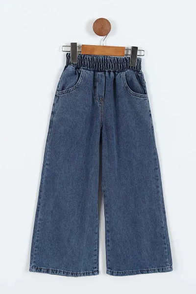 Siyah (5-10 Yaş)Çiçek  Nakışlı Sweatli Bol Paça Kot Pantolonlu Kız Çocuk 2'li Takım 417809