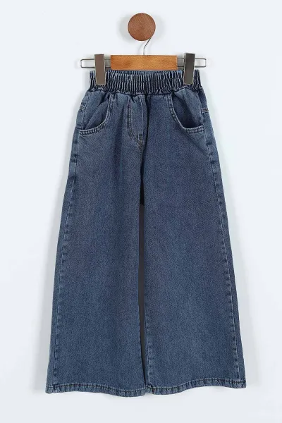Siyah (5-10 Yaş)Gül Aksesuar   Sweatli Bol Paça Kot Pantolonlu Kız Çocuk 2'li Takım 416410