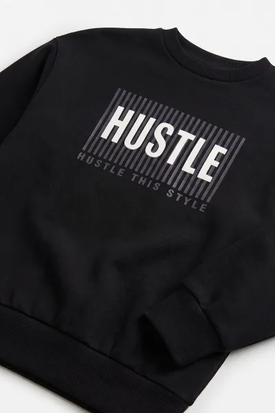 Siyah (5-10 Yaş)Hustle Kabartma Baskılı Oysho Erkek Çocuk Takım 497525