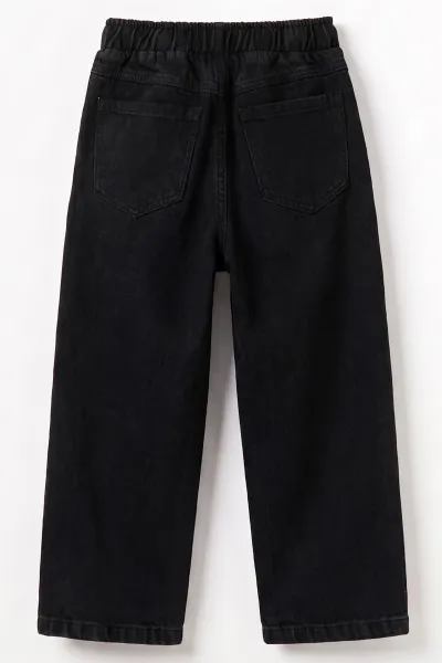 Siyah (5-12 Yaş) Baggy  Belden Bağlamalı Erkek  Çocuk Kot Pantolon 490862