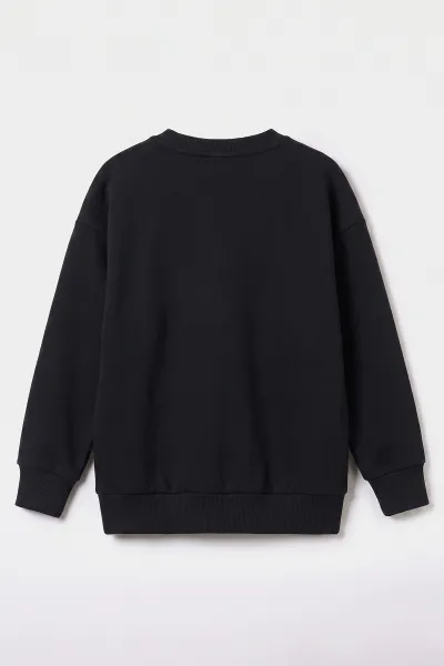 Siyah (5-12 Yaş) Baskısız   Düz 3 İp Şardonlu Erkek Çocuk Sweatshirt 483583