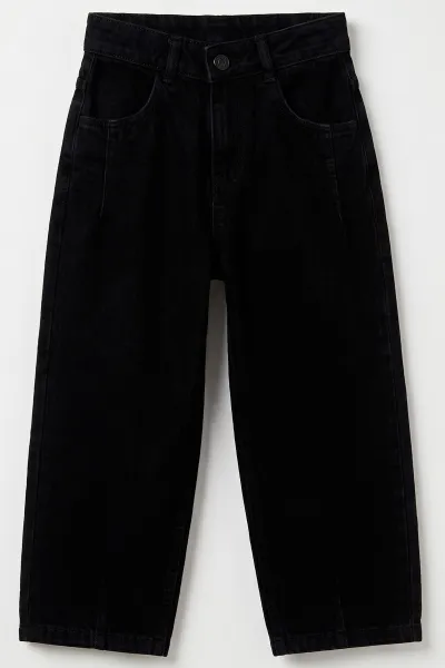 Siyah (5-12 Yaş) Pensli  Baggy    Erkek  Çocuk Kot Pantolon 490867