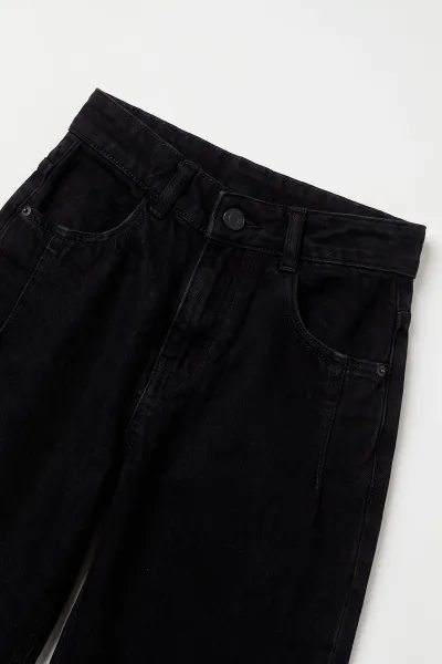 Siyah (5-12 Yaş) Pensli  Baggy    Erkek  Çocuk Kot Pantolon 490867