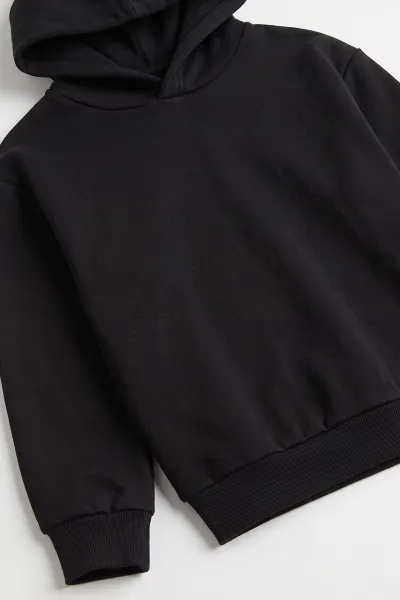 Siyah (5-12 Yaş)Kapüşonlu Baskısız Üç İp Şardonlu Erkek Çocuk Sweatshirt 492180