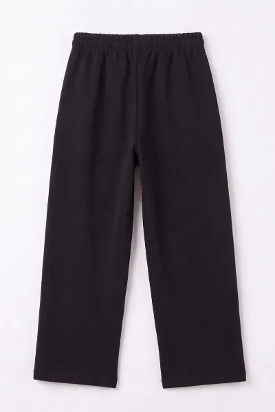 Siyah (5-13 Yaş) Beli Lastikli Bol Paça 3 İp Kız Çocuk Eşofman Altı 487014