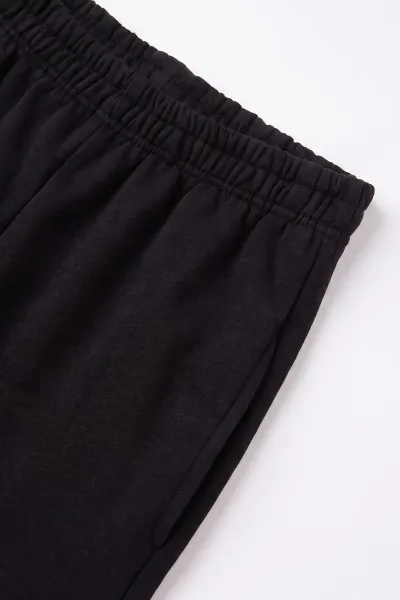 Siyah (5-13 Yaş) Beli Lastikli Bol Paça 3 İp Kız Çocuk Eşofman Altı 487014