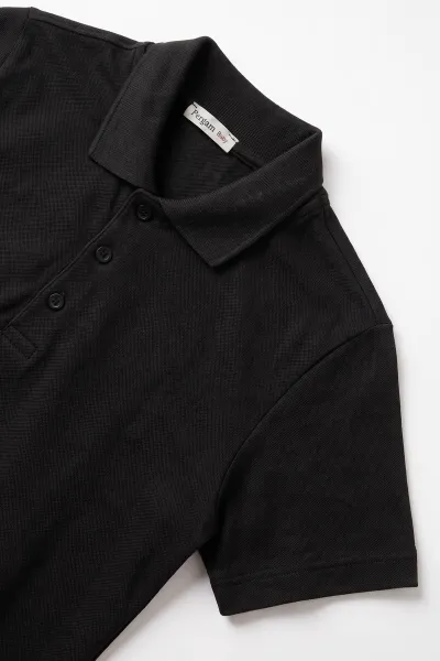 Siyah (5-13 Yaş) Kısa Kol Polo Yaka Unisex Çocuk Okul Tişörtü 480883