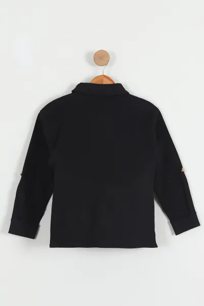 Siyah (5-14 Yaş) Çift Cepli Oversize Kalıp Erkek Çocuk Gabardin Gömlek 427470